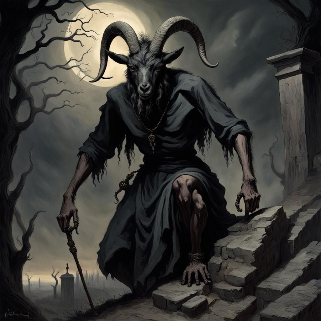 Terrifying Demonic Goat-Man in Gothic Horror Style