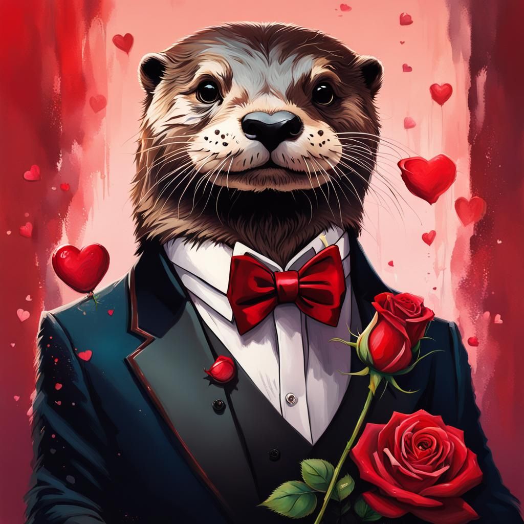 Otter in Tuxedo: A Valentine's Day Splash Art