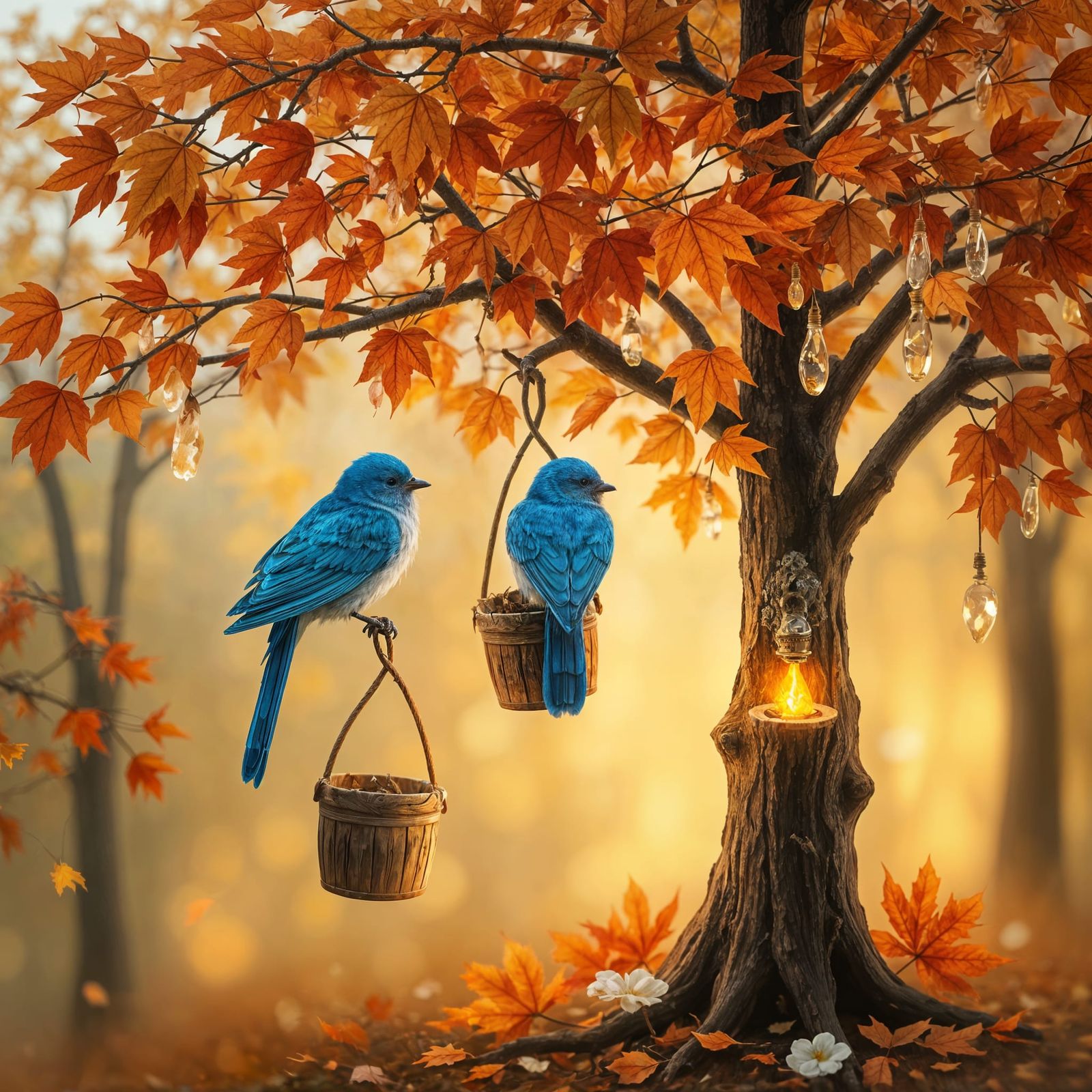 Magical Maple Forest with Cobalt Blue Birds