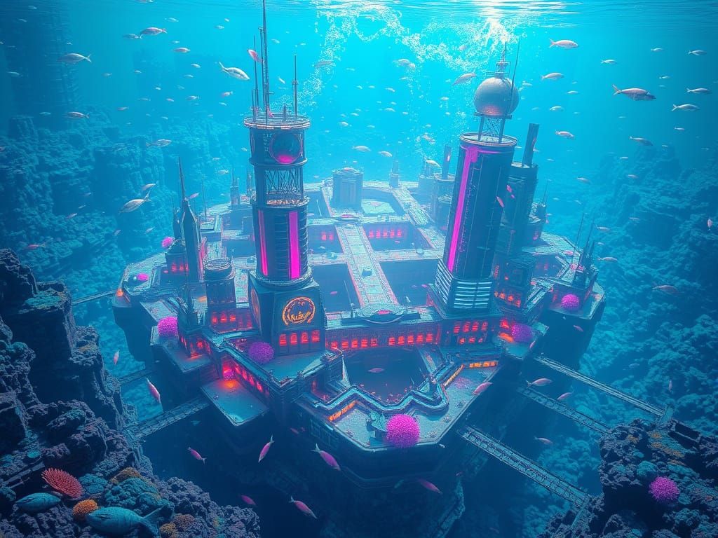 Bioluminescent Aquatic Metropolis Inspired by Digital Art