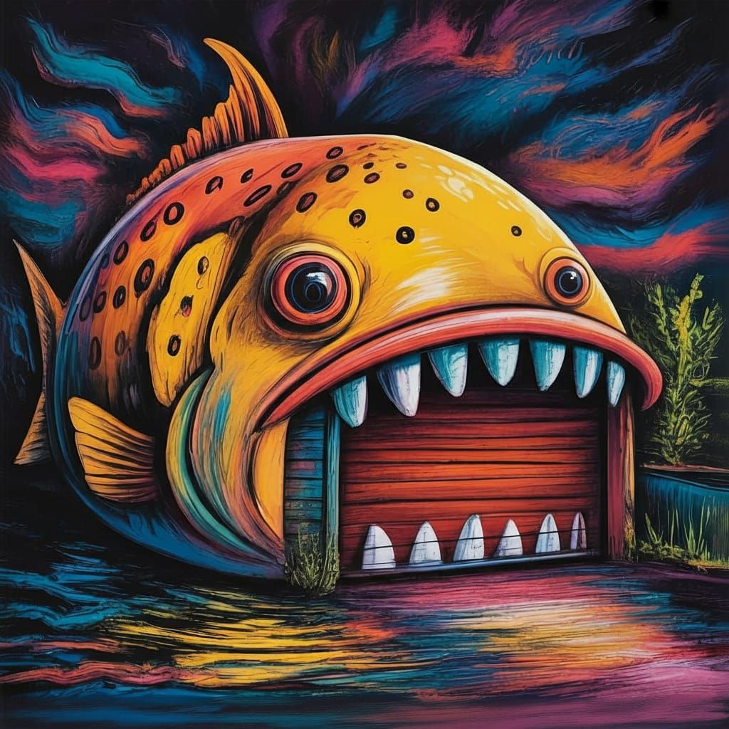 Dramatic Oil Pastel Drawing Of A Fish Garage