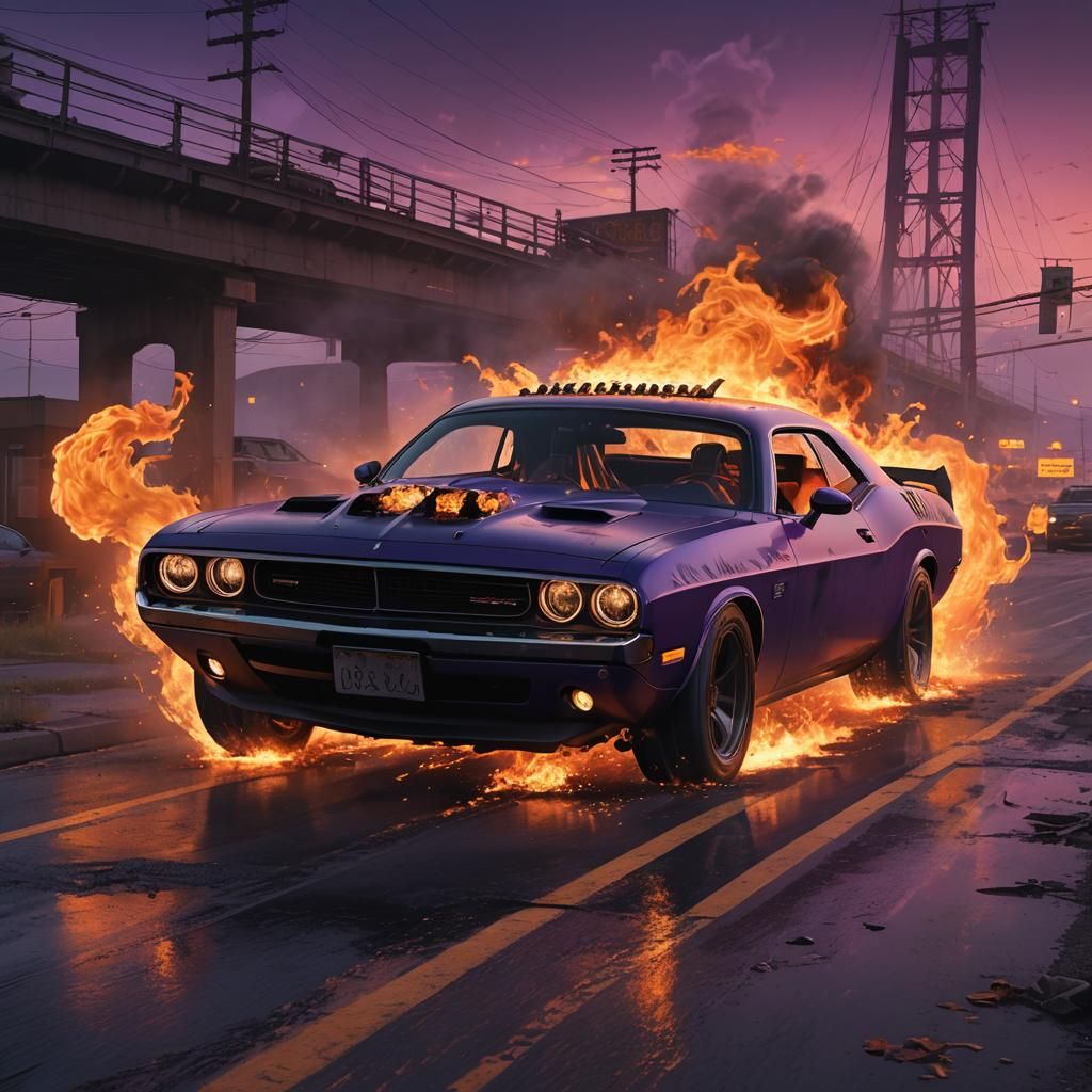 Surreal Dodge Challenger Transforms into Ghost Rider