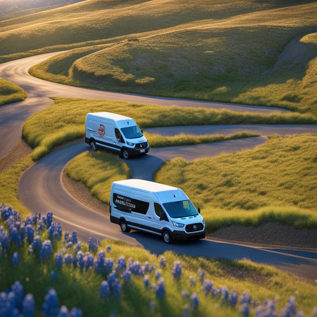 Delivery Vans on Country Road in Hyperrealism