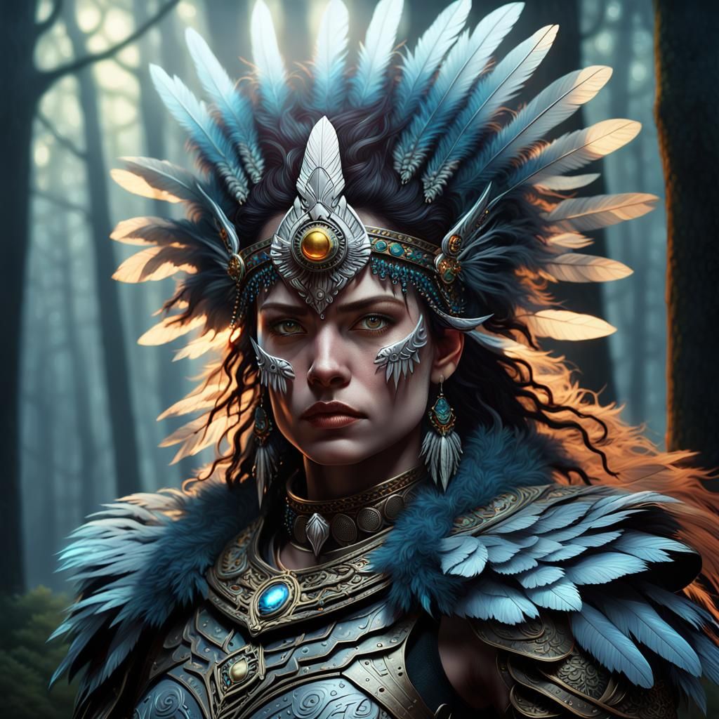 Confident Mystical Warrior in Moonlit Forest
