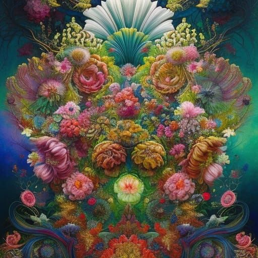 "an ultra hd detailed painting of many different types of fl...