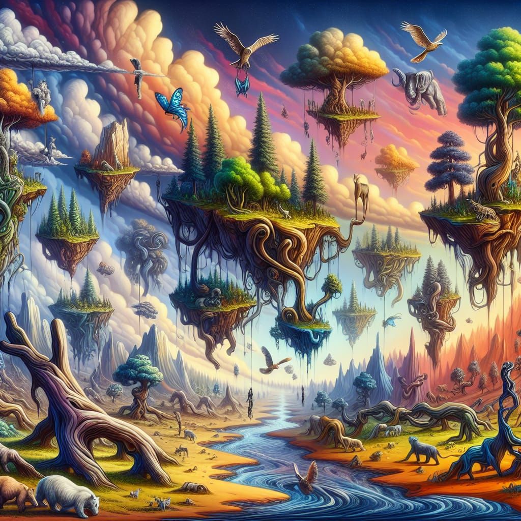 Surreal Land of Confusion with Floating Mountains