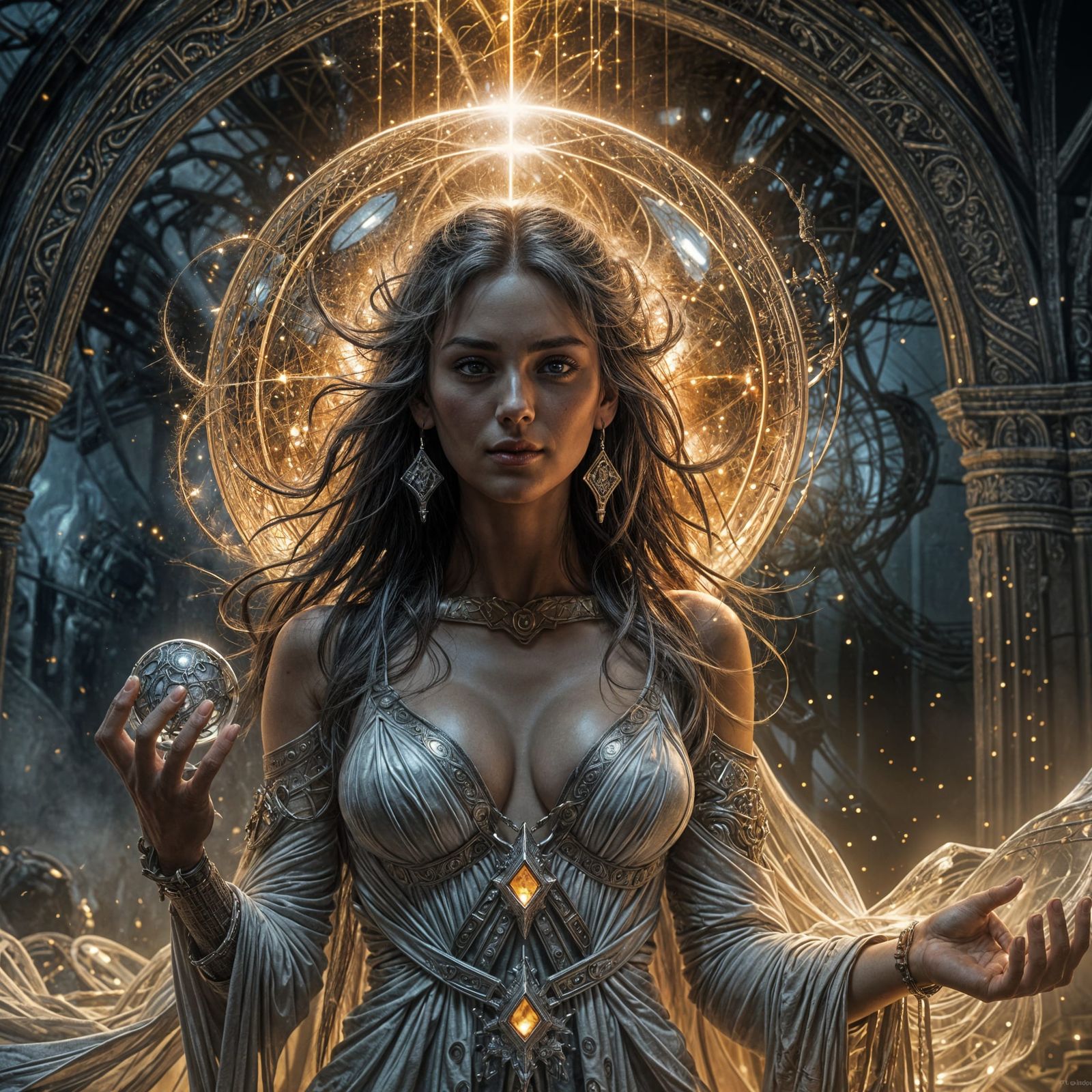 Goddess With Glowing Crystal Ball in Warhammer 40k Style