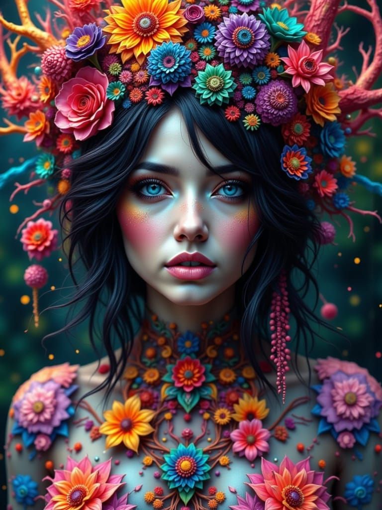 Woman Morphing into Coral Cloud Creature, Photorealistic