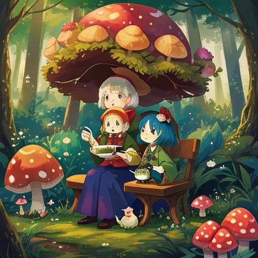 Anime Grannies' Tea Party on a Toadstool