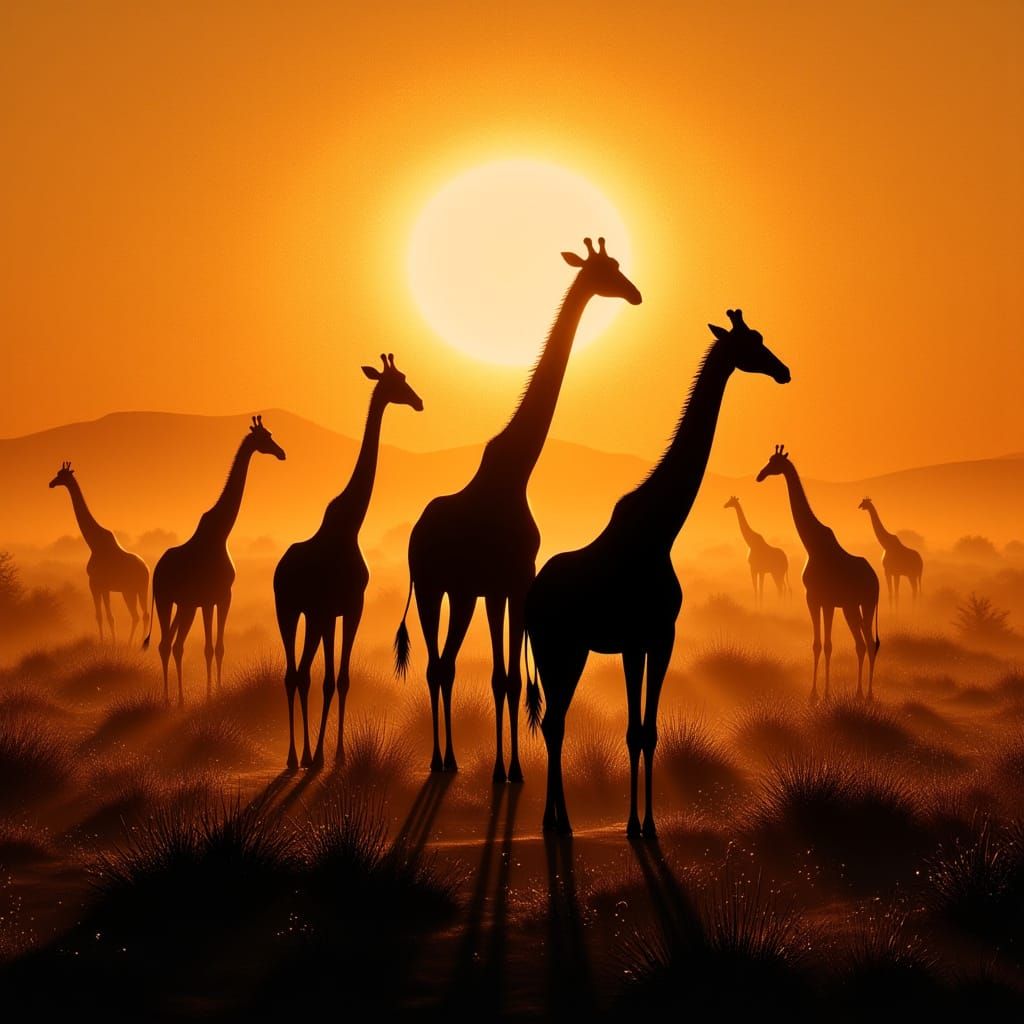 Giraffes in Backlit Savannah Landscape