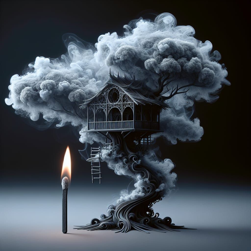 Ethereal Smoke Treehouse: A Digital Art Masterpiece