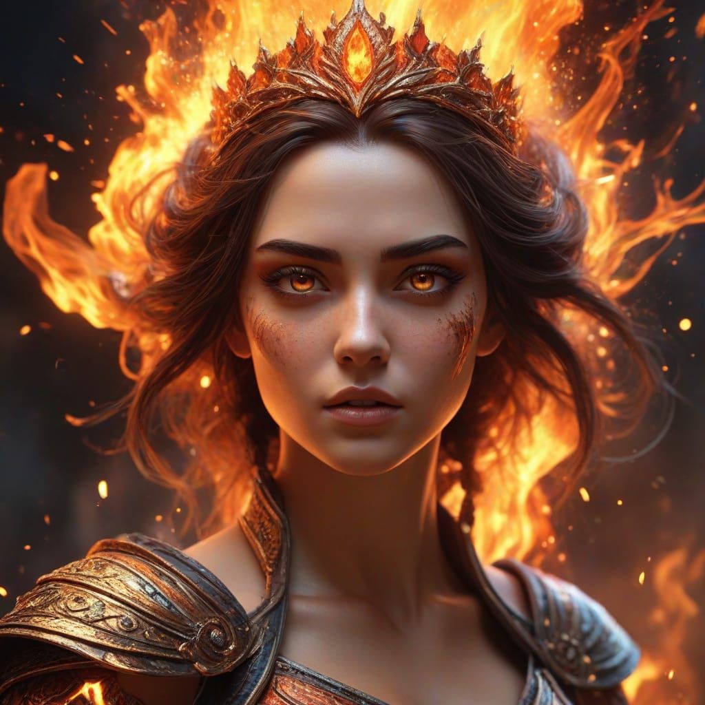 Firy Goddess Queen of Rage: Vibrant Digital Art