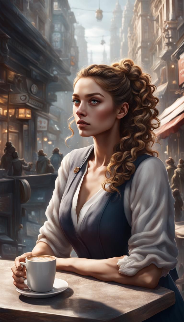 Girl with Coffee in Comic Book Style