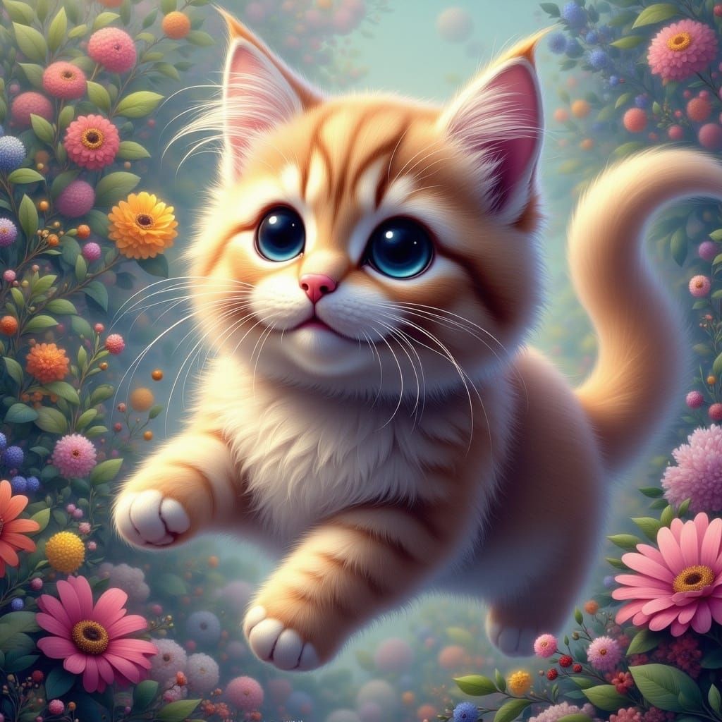 Cute Flying Cat in Hyperrealistic Splash Art