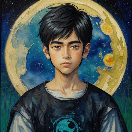 Boy Under Moon in Neo-Impressionist Expressionist Style