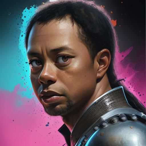 Tiger Woods as Armored Knight: Hyperrealistic Splash Art