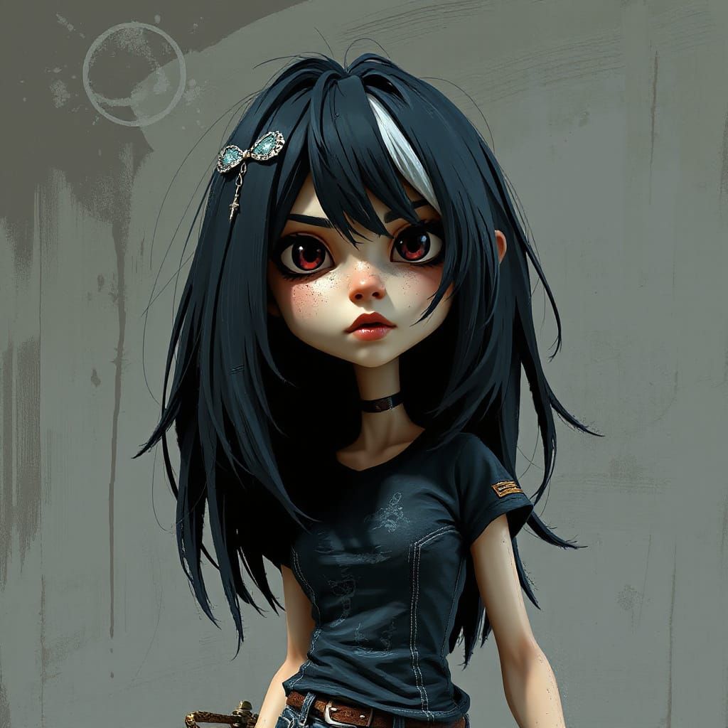 Cartoon Latina Girl in Punk Style with Impasto Textures