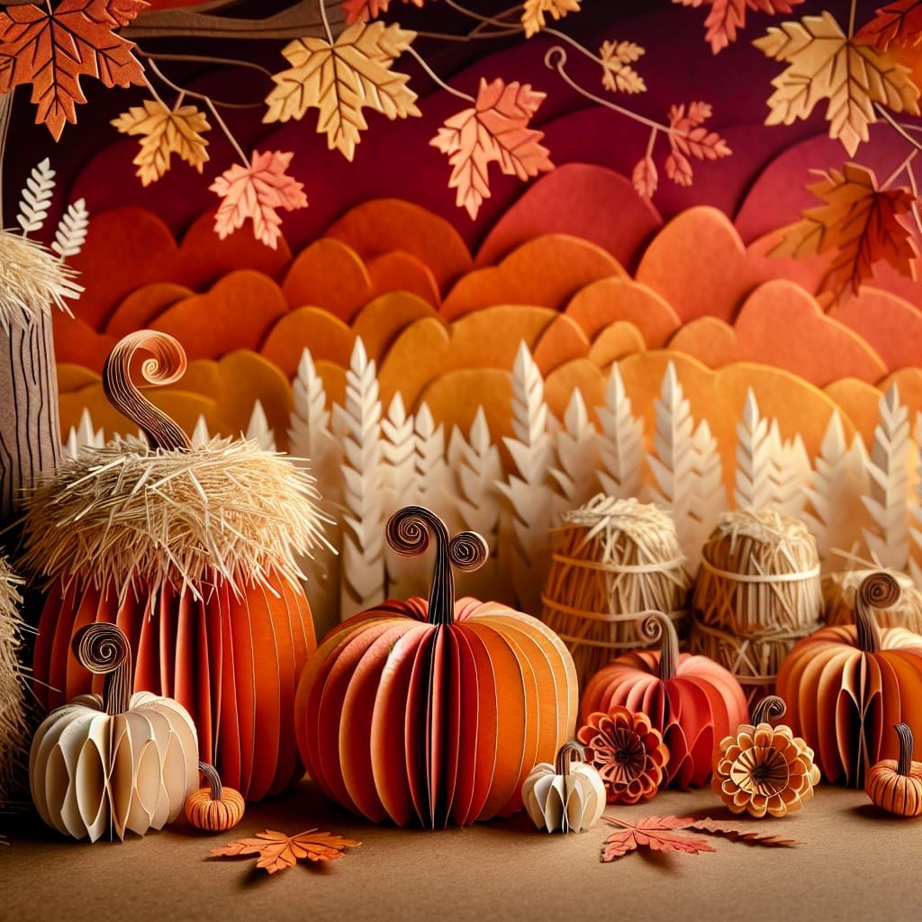 Whimsical Papercraft Fall Scene in Japanese Style