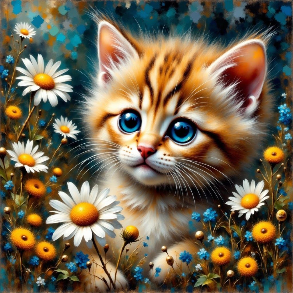 Vibrant Kitten in Impasto Style with Thick Paint Scrapings