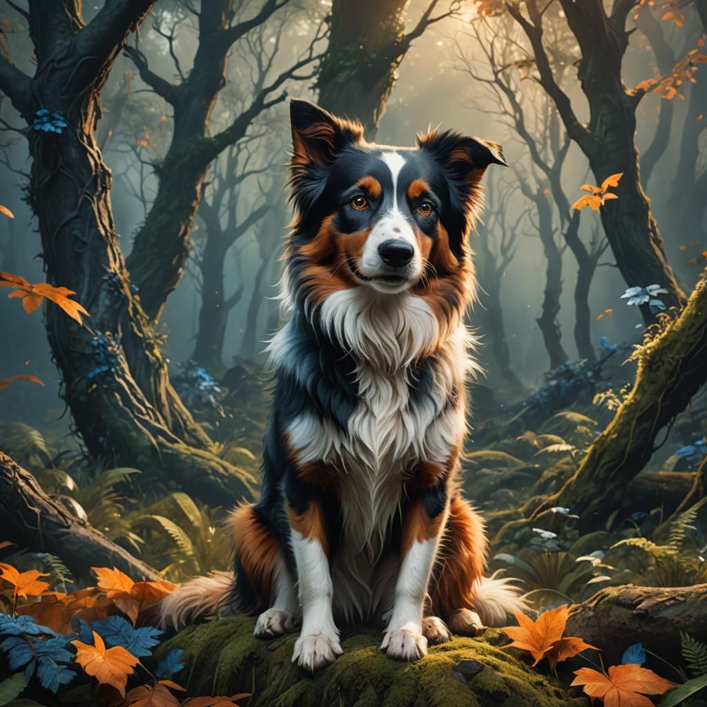 Border Collie in Mystical Forest Concept Art