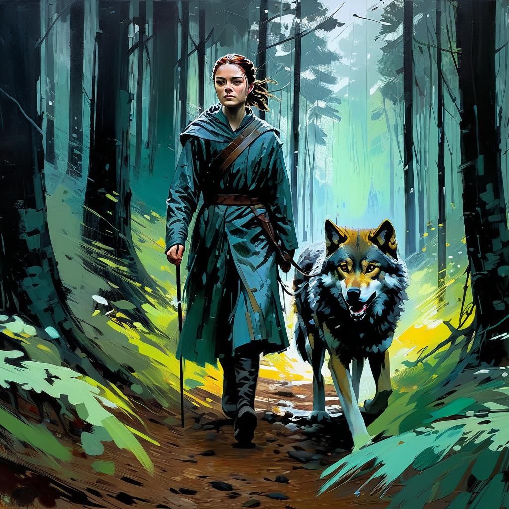 Arya Stark and her wolf
