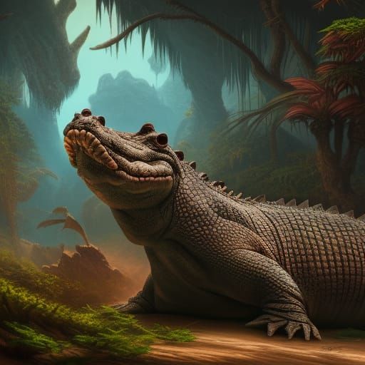 Fantastical Crocodile Hippo Hybrid in Detailed Matte Paintin...