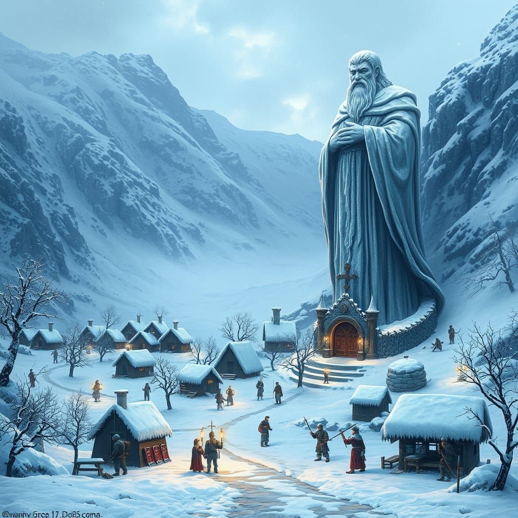 Medieval Winter Valley in Frosty Splendor