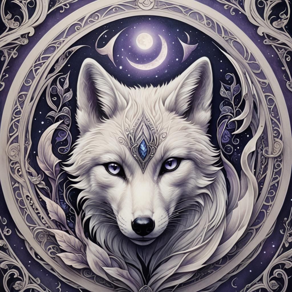 Ethereal White Fox in a Celestial Circle