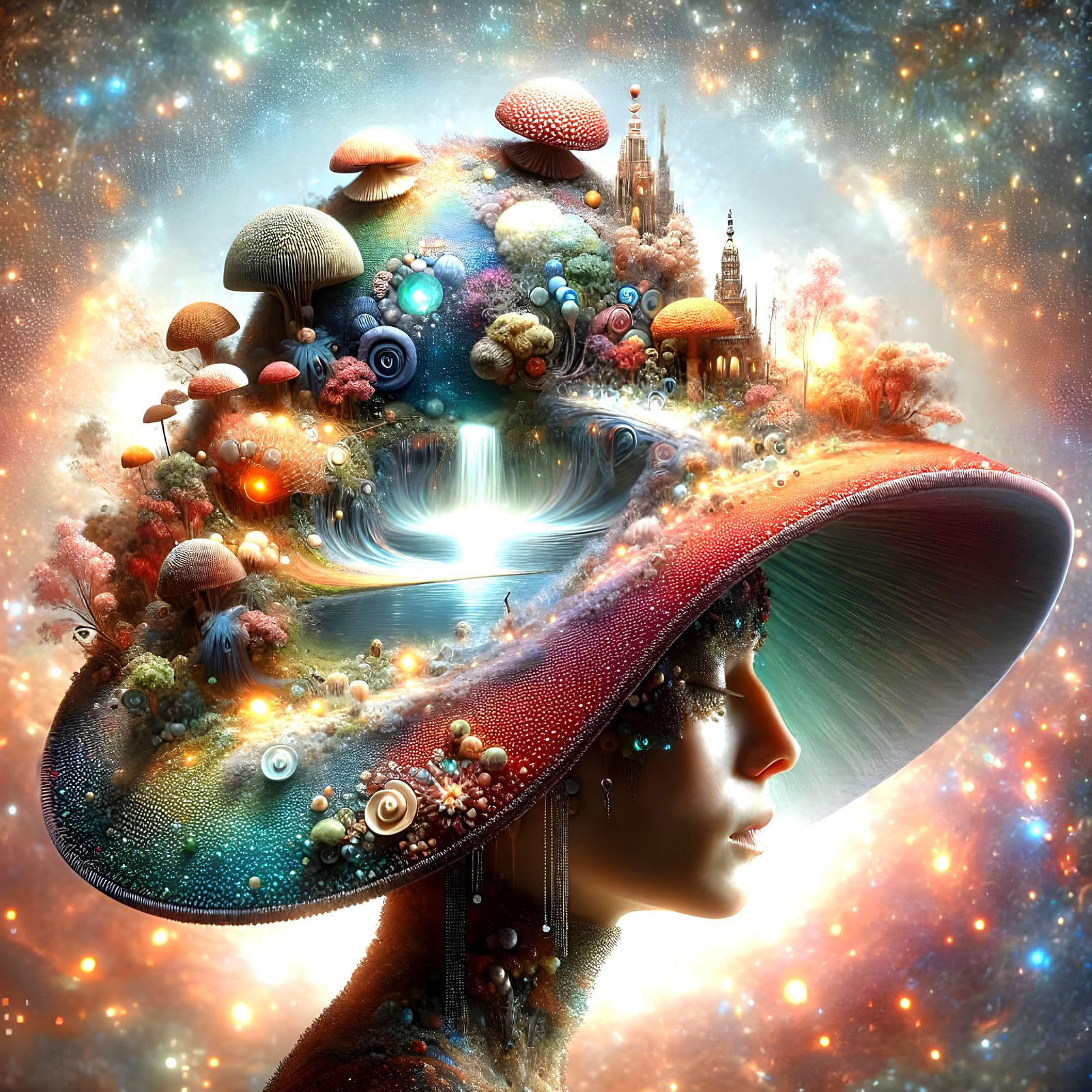 Elaborate 3D Hat with Miniature Landscape