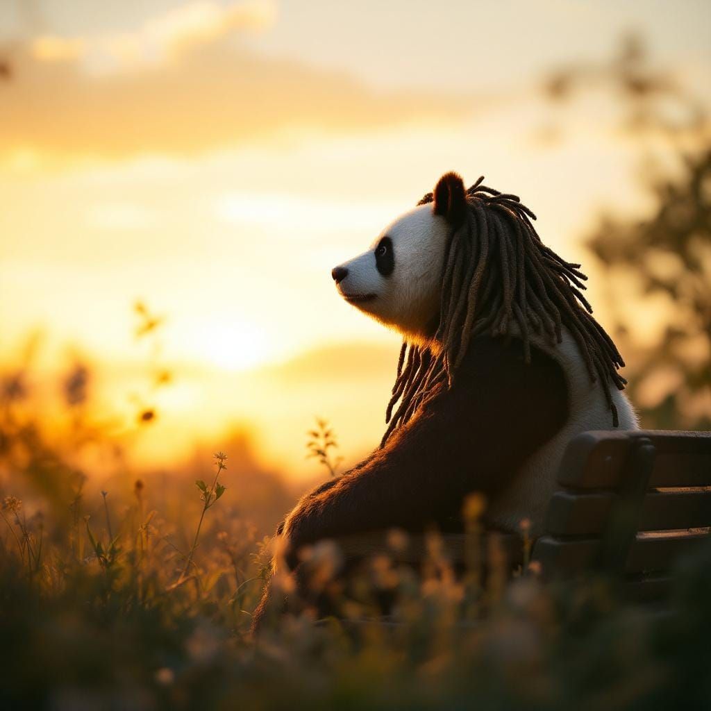 Panda Bear with Dreadlocks in Sunset Light
