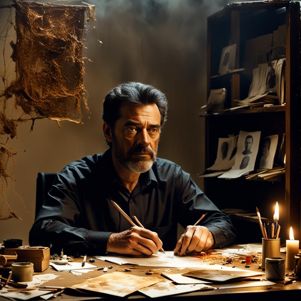 Brooding Artist in Dim Light: A Film Noir Still