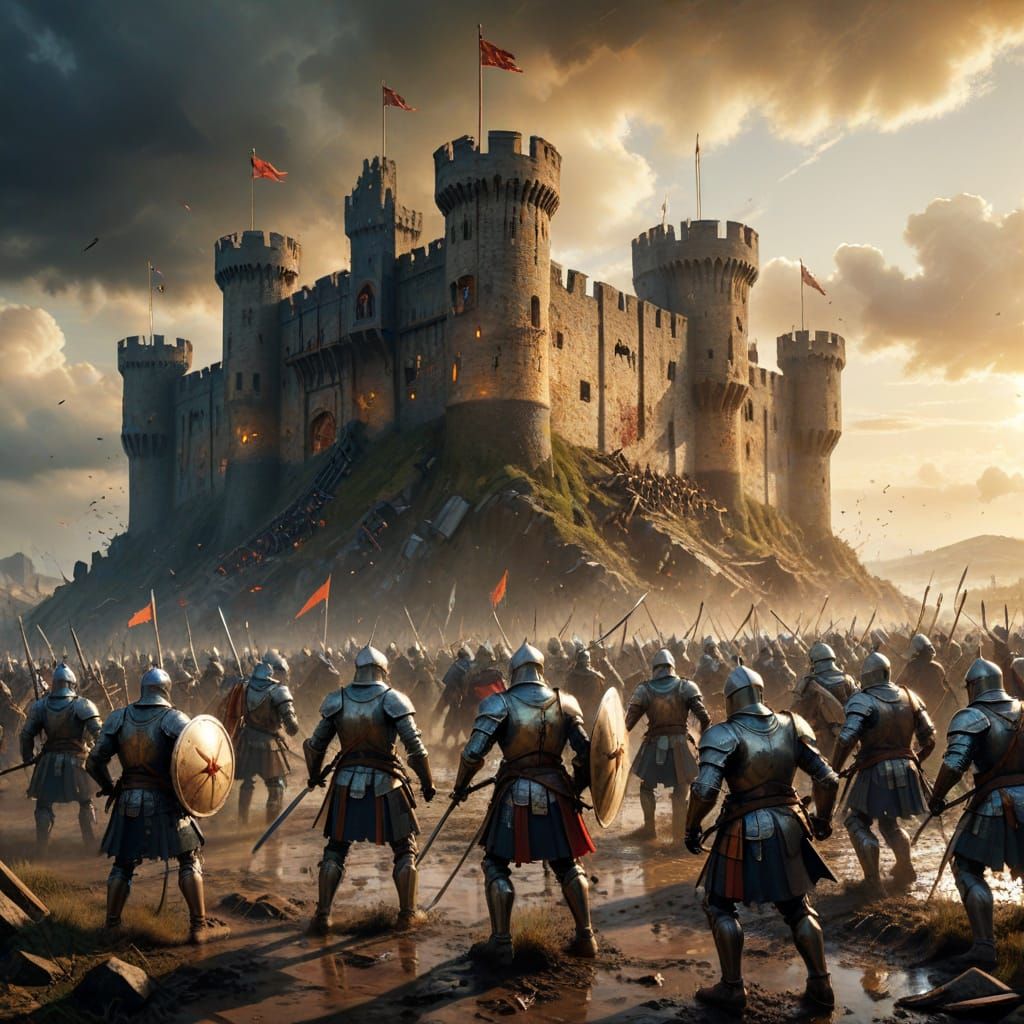 Medieval Battle Scene in Golden Light