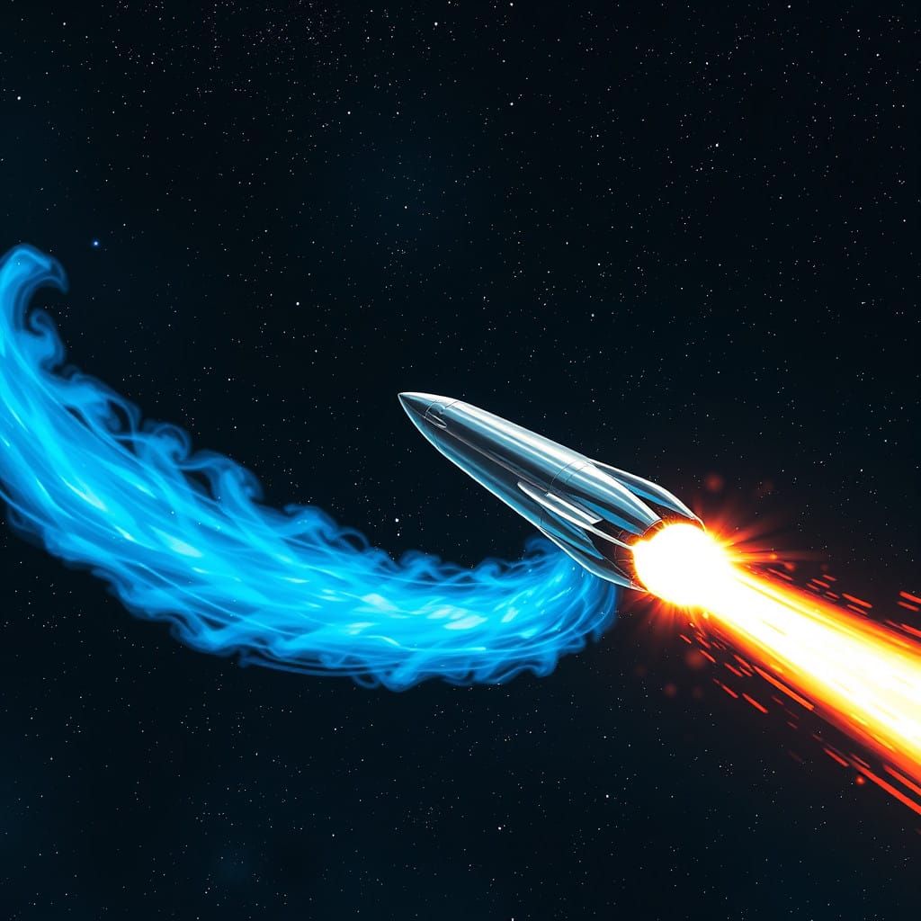Sleek Futuristic Rocket Soars Through Cosmic Vastness
