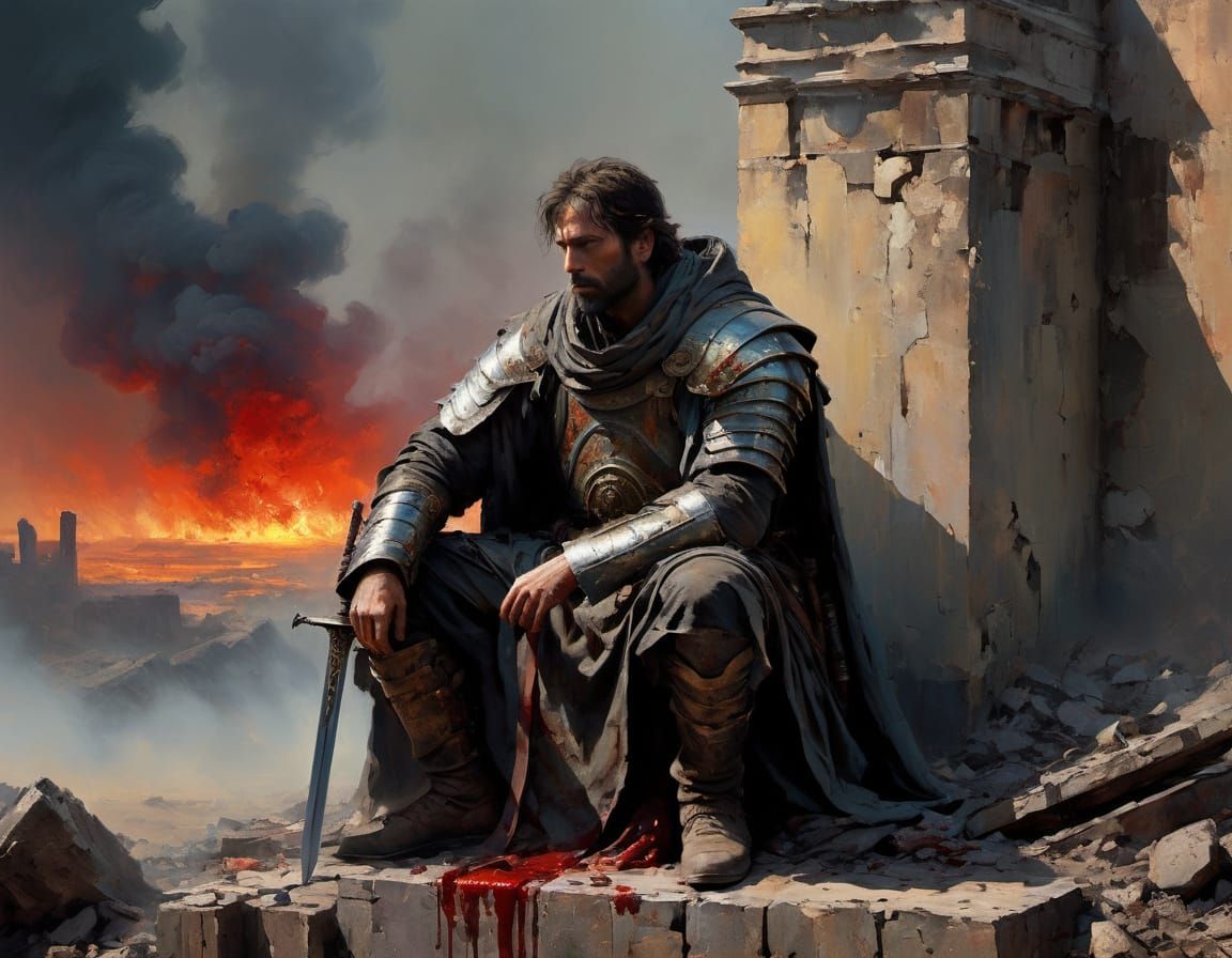 Weary Warrior Bestows Blessing in a Desolate, Post-Apocalypt...