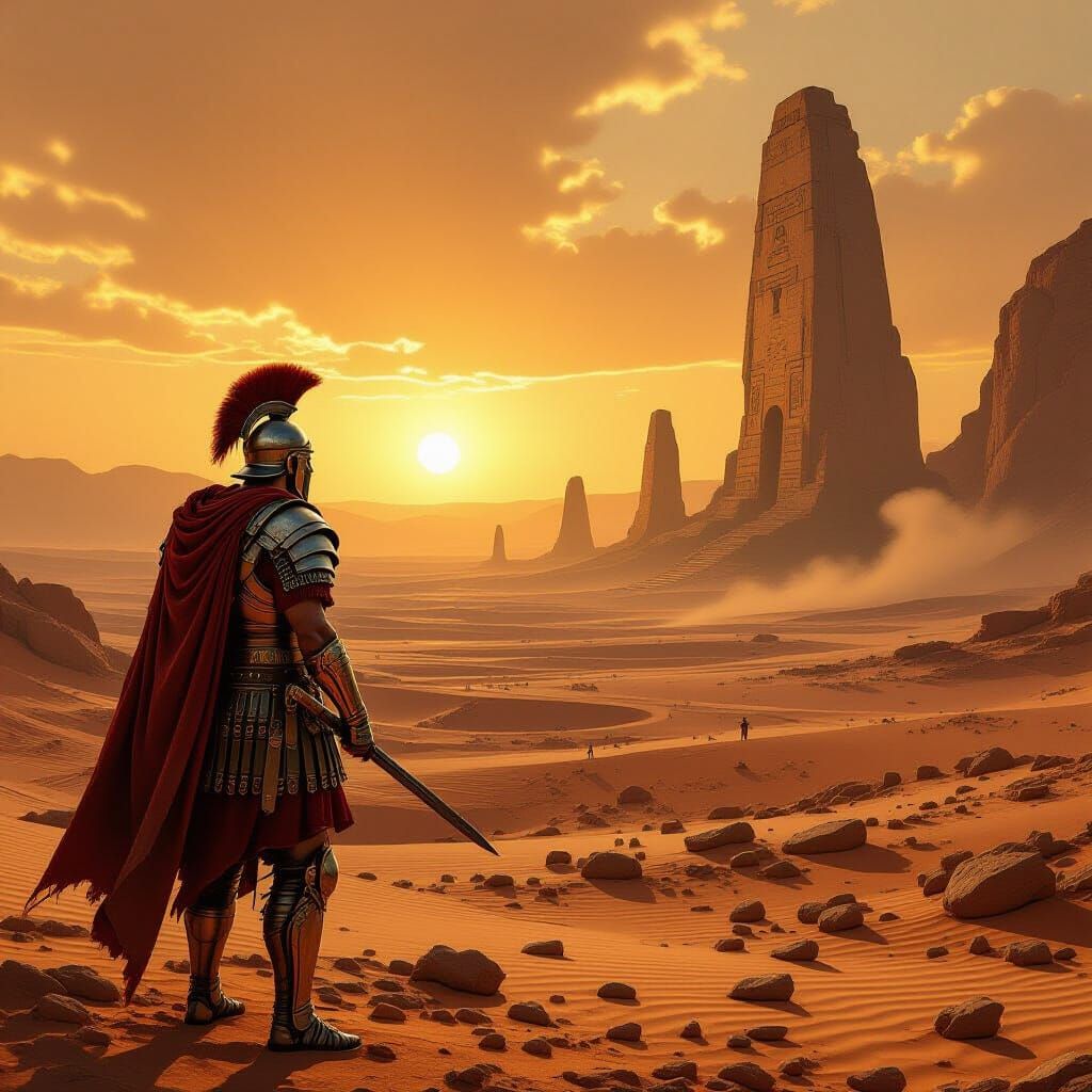 Roman Soldier on Mars in Dramatic Sunset