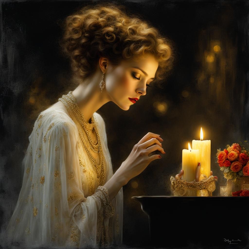 Ethereal Woman in Candlelight: Fantasy Art