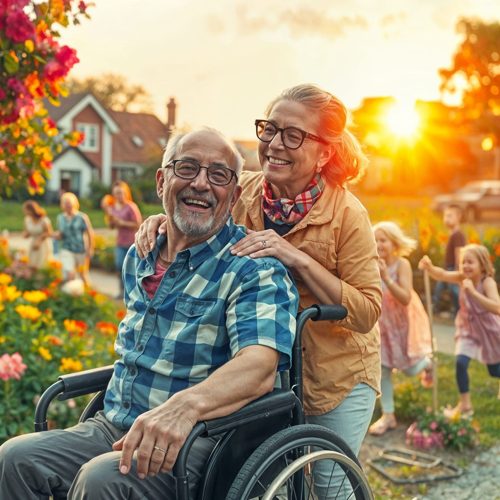 Watercolor Double Exposure: Couple in Community Garden
