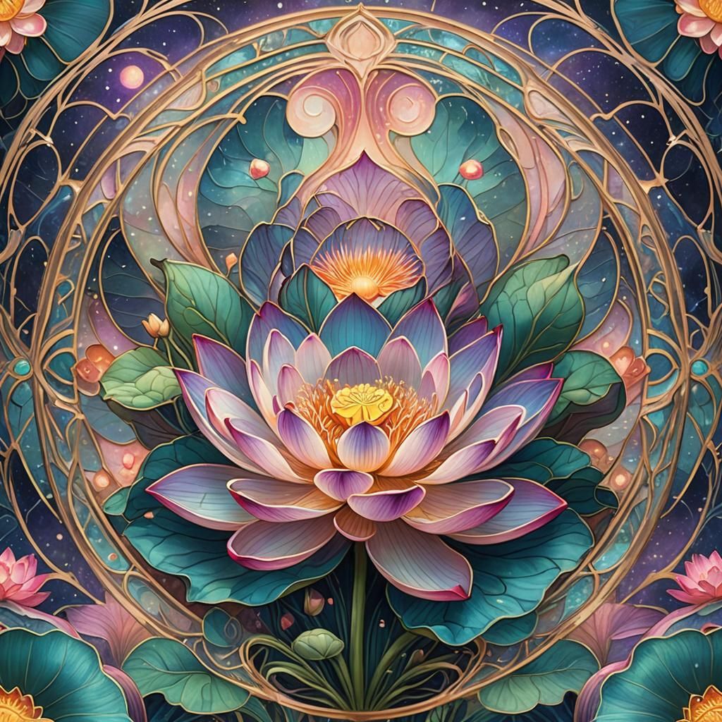 Lotus Blossom Flower in Art Nouveau Style