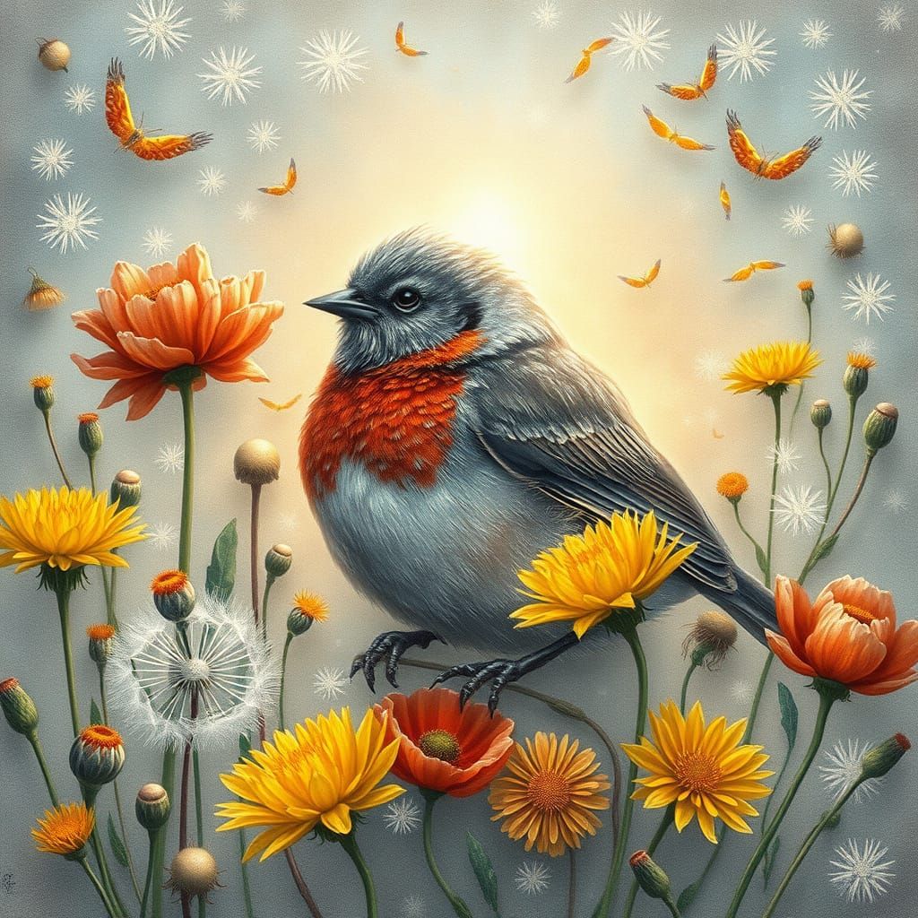 Ethereal Silver Robin in Bio-Art Style