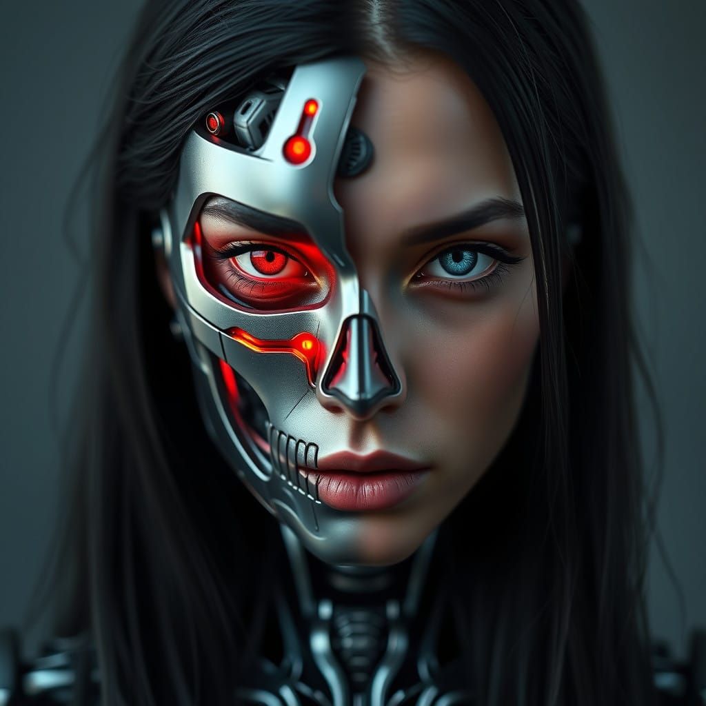 Cyberpunk Goddess with Fiery Eyes