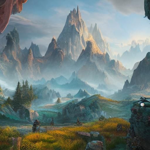 Fantastical Mountain Landscape in Detailed Matte Painting