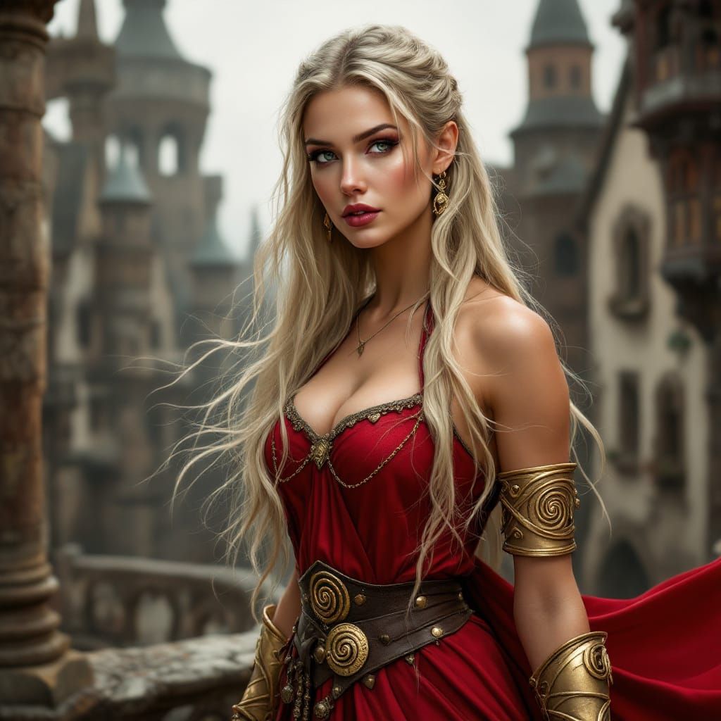 Hyper Realistic Sorceress in Medieval City