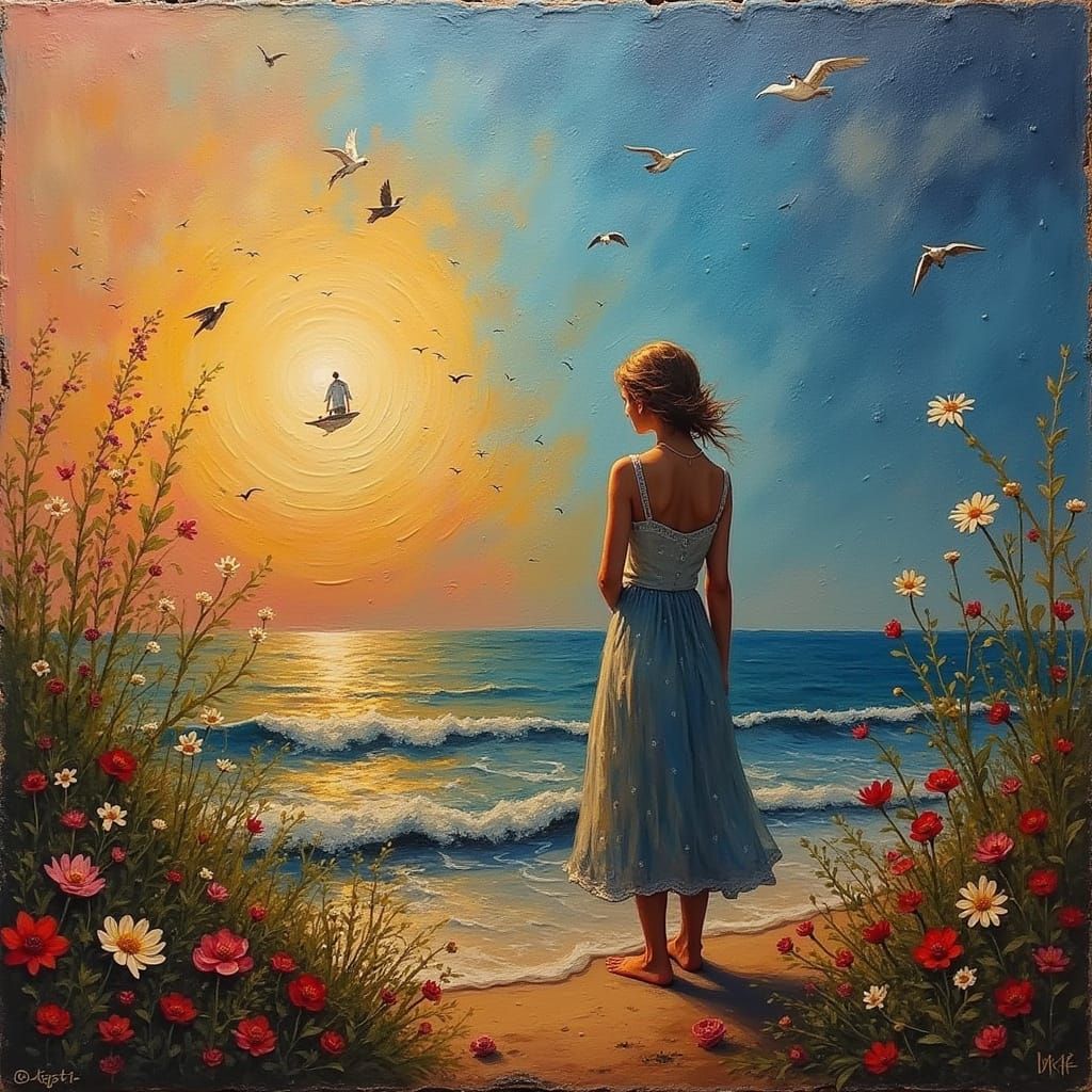 Impasto Painting of Ancient Ruins Evoking Hope