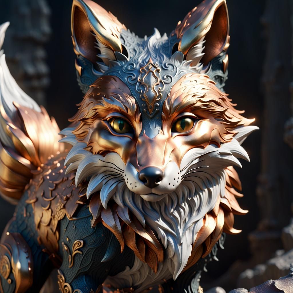 Metal Fox Sculpture: Detailed Fantasy Concept Art