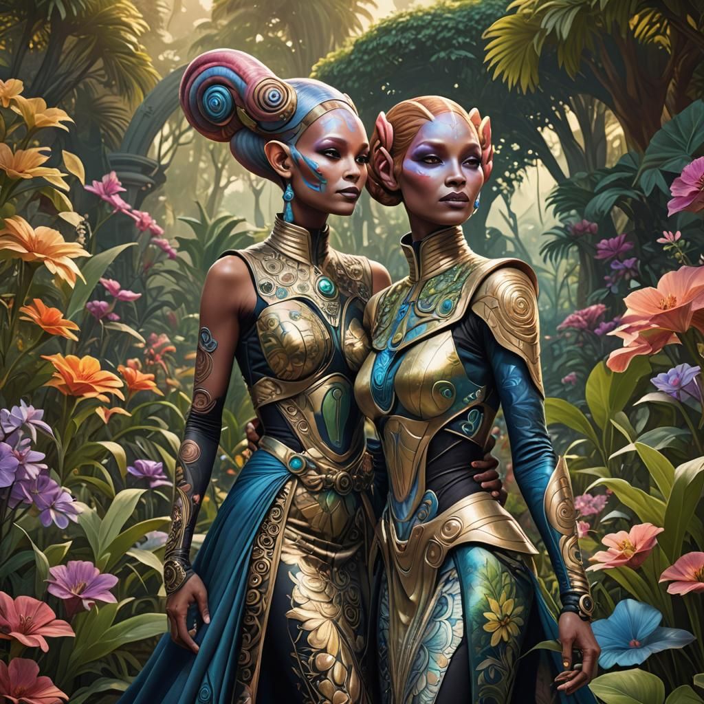 Voluptuous Twi'lek Women in a Sci-Fi Garden