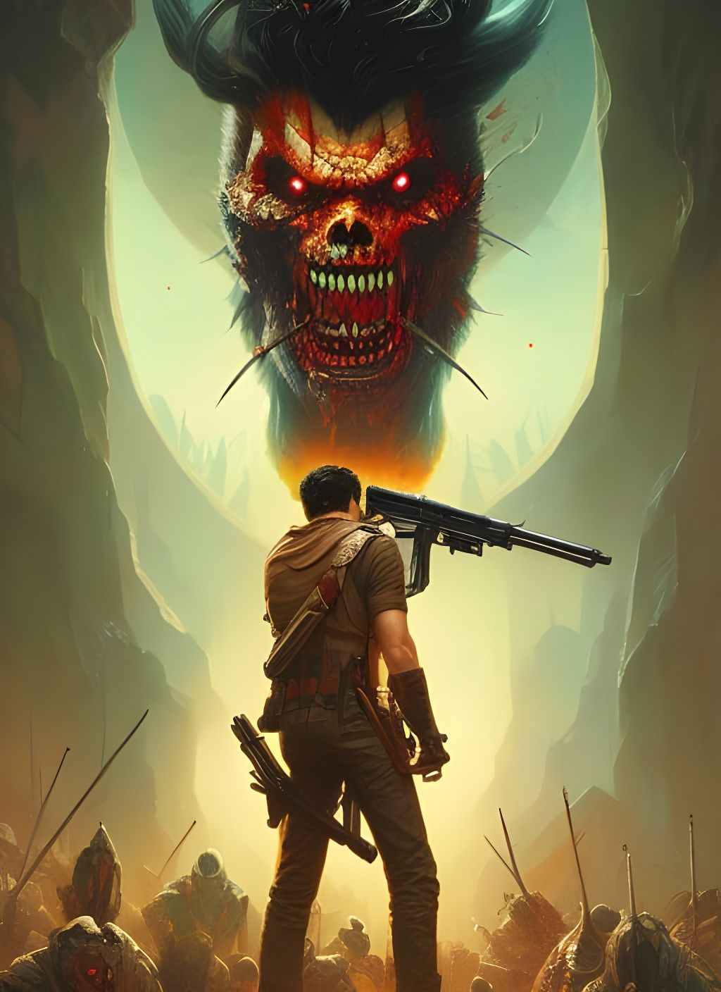 Ash Evil Dead Caricature with Holy Hand Grenade