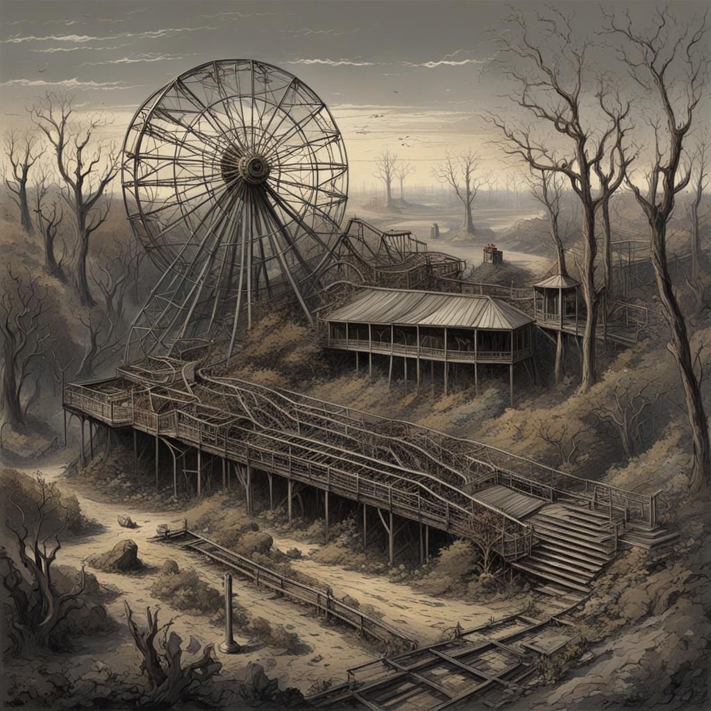 Horror Amusement Park in Doré Rutkowski Style