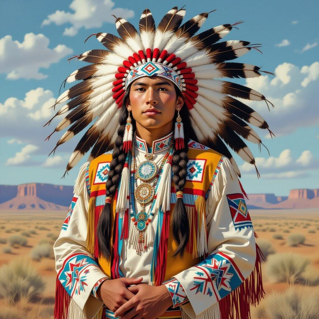 Proud Navajo Two-Spirit Youth in Traditional Attire