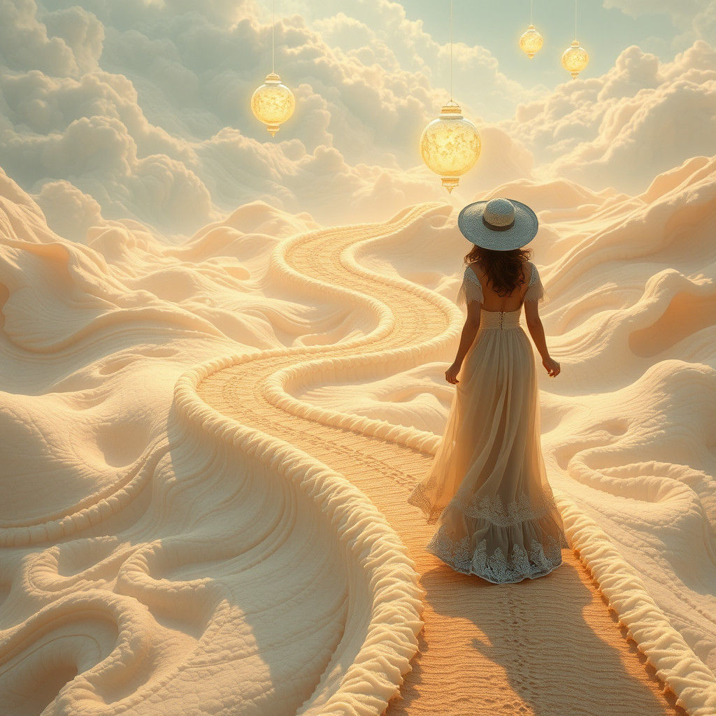 Ethereal Women Stroll Through Dreamlike Landscape