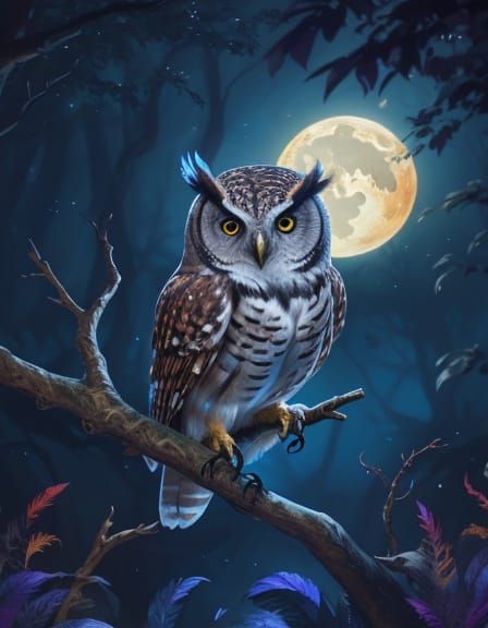 Mystical Owl in Vibrant Forest Landscape